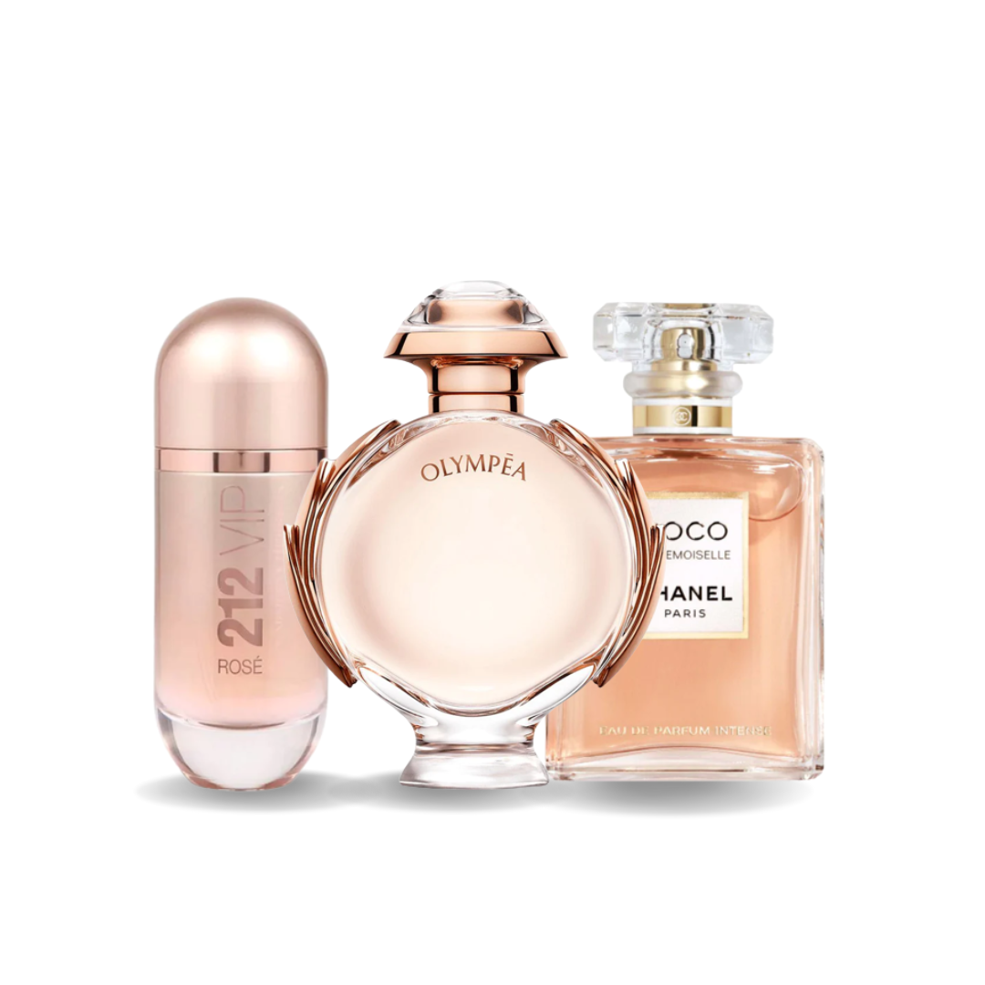 Kombination av 3 dofter - 212 VIP Rosé från Carolina Herrera, Olympéa från Paco Rabanne och Coco Mademoiselle från Chanel [100 ml vardera]